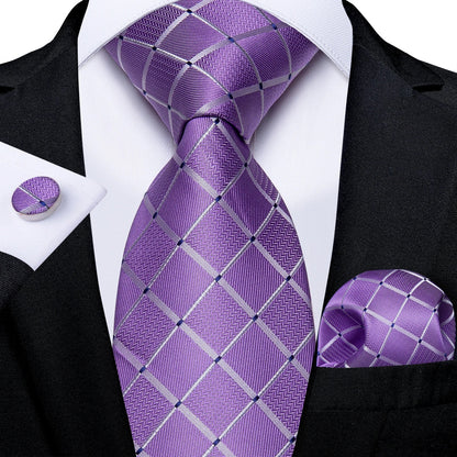 Plaid Print Men's Tie Set 8cm Width Neck Tie Handkerchief Cufflinks Business Wedding Tie Gift Set The Clothing Company Sydney