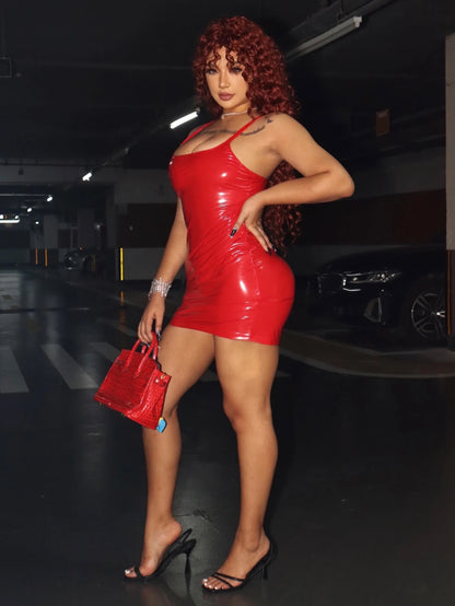 PU Leather Party Night Club Elegant Slip Bodycon Sleeveless Bodycon Mini Dress Ladies Summer Short Dresses - The Clothing Company Sydney