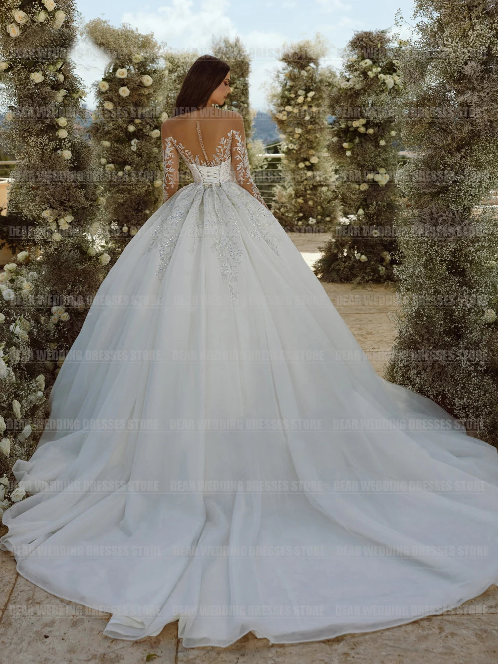 Princess Elegant Wedding Dresses Applique Long Sleeve V Neck Backless Satin Bridal Gowns The Clothing Company Sydney