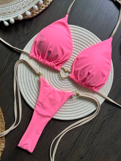 Halter Solid color Bikini Set Women's Swimsuit Two piece Triangle Thong Swimwear Bathing Suit The Clothing Company Sydney