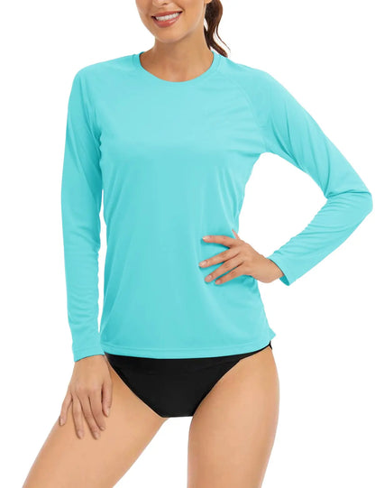 UPF 50+ Sun Skin Protection Quick Dry T-Shirts Women's Long Sleeve Outdoor Performance Tee Shirts Summer Casual Tops - The Clothing Company Sydney