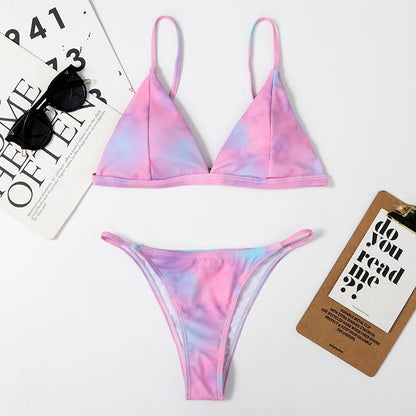 2 Piece Micro Women Swimsuit Tie Dye Mini Thong Bikinis Sets Brazilian Swimming for Women Swimwear Bathing Suits - The Clothing Company Sydney