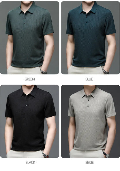 Summer Men's Lop-up Hollow Short-sleeved Polo Shirt Ice Silk Breathable Business Fashion T-Shirt Male Top The Clothing Company Sydney
