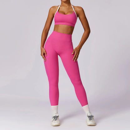 2 Piece Womens Tracksuit Yoga Set Workout Sportswear Gym Clothing Fitness Long Sleeve Crop Top High Waist Leggings Sports Suits - The Clothing Company Sydney