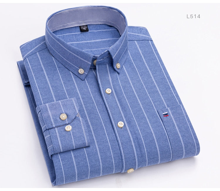 Men's Versatile Casual Checkered Oxford Cotton Shirts Single Pocket Long Sleeve Standard-fit Button Down Gingham Striped Shirt The Clothing Company Sydney
