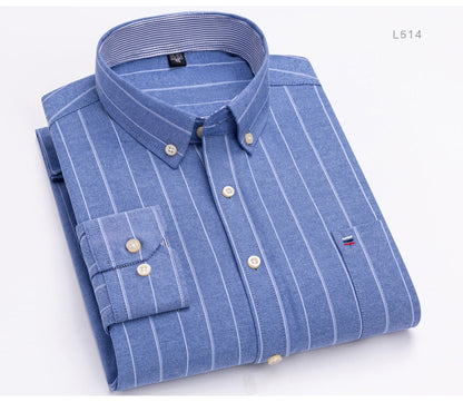 Men's Versatile Casual Checkered Oxford Cotton Shirts Single Pocket Long Sleeve Standard-fit Button Down Gingham Striped Shirt The Clothing Company Sydney