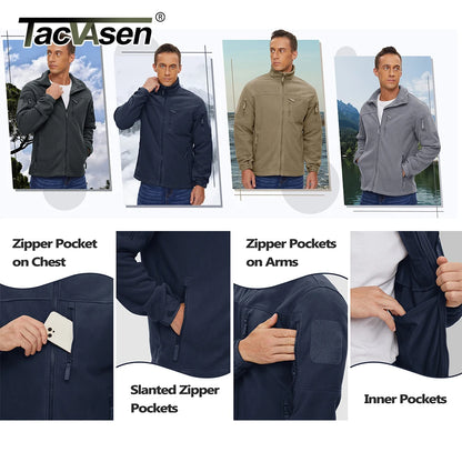 Full Zip Up Tactical Green Fleece Jacket Thermal Warm Work Coats Men's Pockets Safari Jacket Hiking Outwear Windbreaker - The Clothing Company Sydney