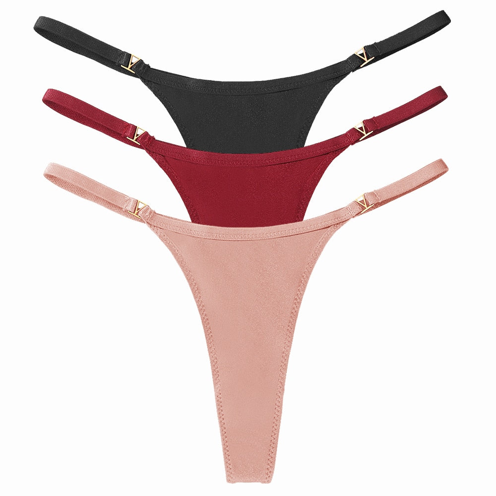3 Pack Set Women's Panties Low Waist Cotton G-string Thong Panties Solid Colour Metal T-pants Panties Lingerie The Clothing Company Sydney