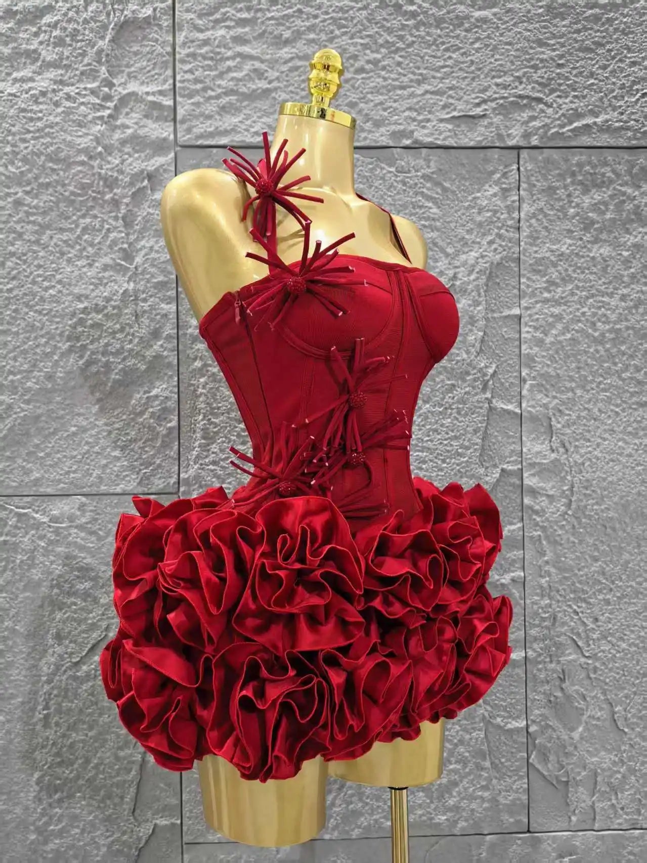 Red Color Women Halter Full Florals 2 Piece Bodycon Mini Bandage Nightclub Party Birthday Dress The Clothing Company Sydney