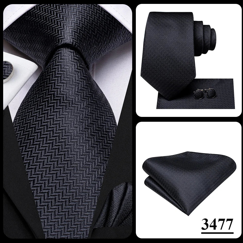 3 Piece Black Floral Silk Wedding Tie For Men Handky Cufflink Elegant Necktie Set For Men - The Clothing Company Sydney