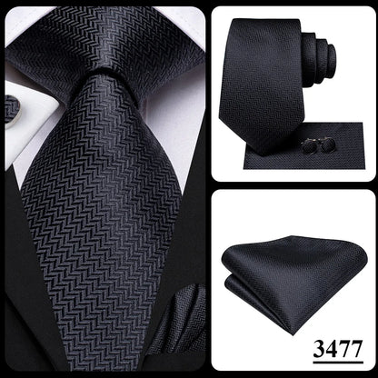 3 Piece Black Floral Silk Wedding Tie For Men Handky Cufflink Elegant Necktie Set For Men - The Clothing Company Sydney