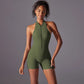 Hollow Backless Sport Jumpsuit Short Woman One Piece Gym Outfit Sleeveless Zipper Fitness Overalls Yoga Romper