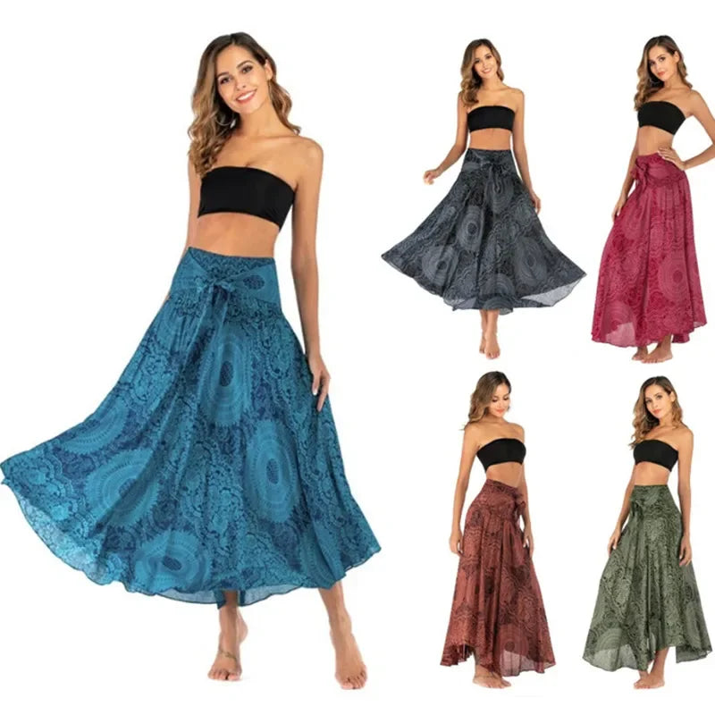 Women's Summer Long Boho Bottom Vintage Casual Loose Fashion y2k Maxi 2 in 1 Skirt Dress - The Clothing Company Sydney