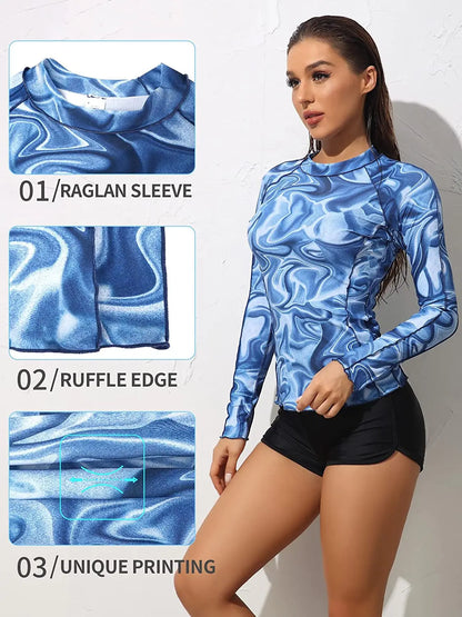 Women's Long Sleeve Rash Guard Shirts Swimwear Rash Guard Top Surf Top Tie Dye Printing Close-fitting Shirt UPF 50+ Top The Clothing Company Sydney