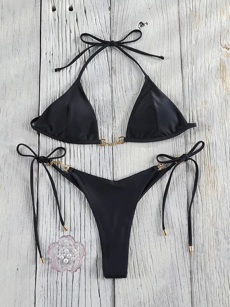 2 Piece Push Up Bikinis Two Piece Suit Bathsuit Bikini Sets Hollow Out Swimsuit String Bathwear Low Waist Swimwear - The Clothing Company Sydney