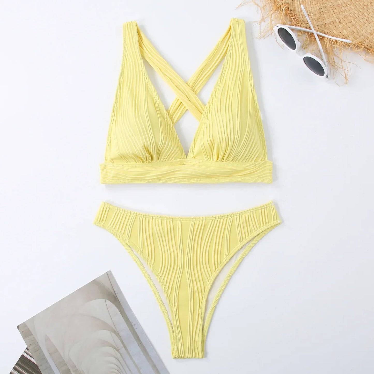 2 Piece Wrinkled Crinkled Bikini Swimwear Swimsuit Two-pieces Bikini Set High Cut Bathing Suit Swim Beach Wear The Clothing Company Sydney