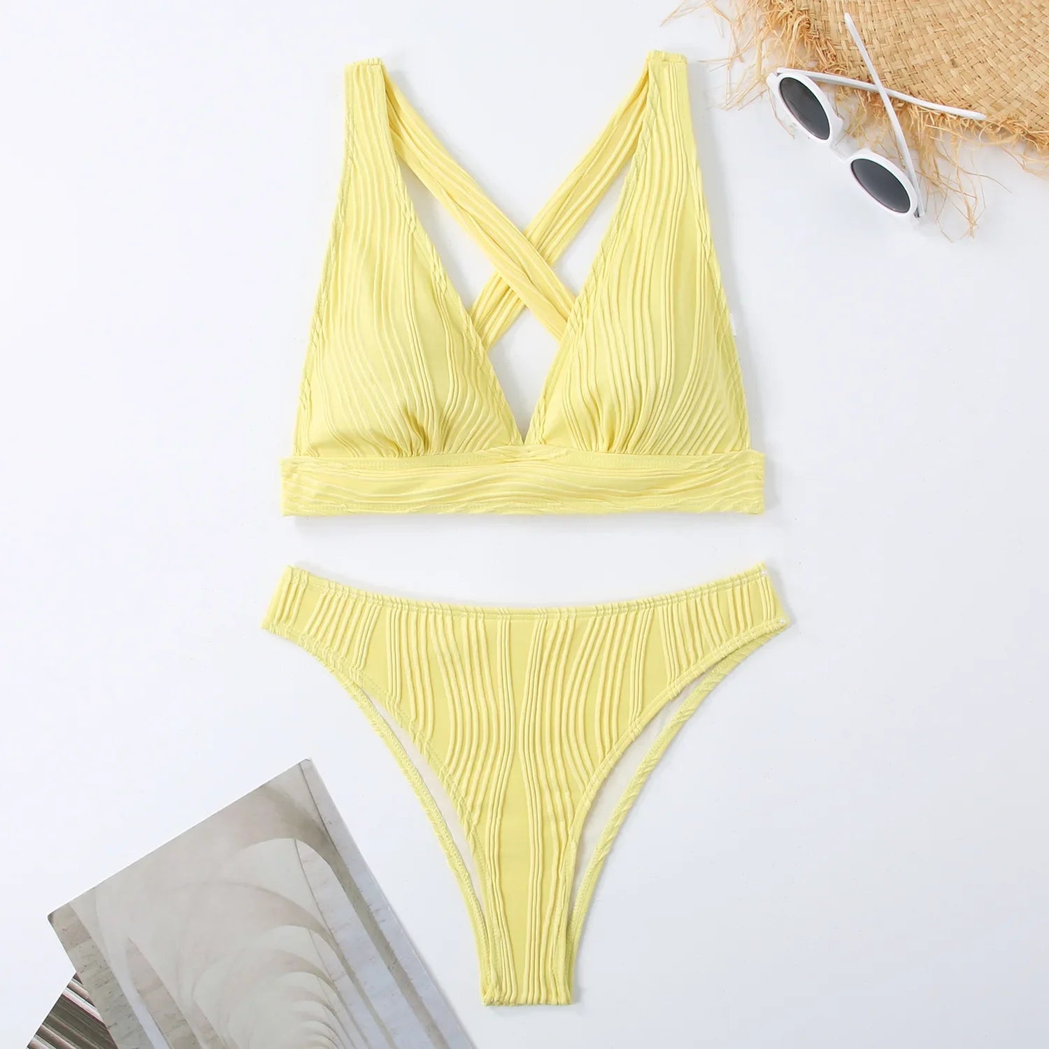 2 Piece Wrinkled Crinkled Bikini Swimwear Swimsuit Two-pieces Bikini Set High Cut Bathing Suit Swim Beach Wear The Clothing Company Sydney