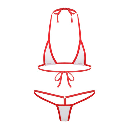 Womens Lacing Brazilian Mini Bikini Swimsuit Lingerie Swimwear No Padding Bra with T-Back Thong Briefs Solid Color Bathing Suit The Clothing Company Sydney