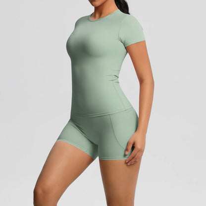 Workout Sportswear 2 Piece Piece Female Yoga Shirt Push Up Workout Clothes Outdoors Sport  High Waist  Fitness Sport Shorts - The Clothing Company Sydney