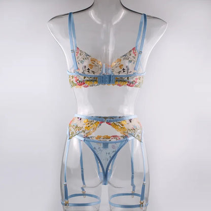 3 Piece Lingerie Sensual Lace Underwear Transparent Embroidery Garters Fancy Beautiful Bra Panties Intimate Set The Clothing Company Sydney