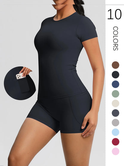 Workout Sportswear 2 Piece Piece Female Yoga Shirt Push Up Workout Clothes Outdoors Sport  High Waist  Fitness Sport Shorts - The Clothing Company Sydney