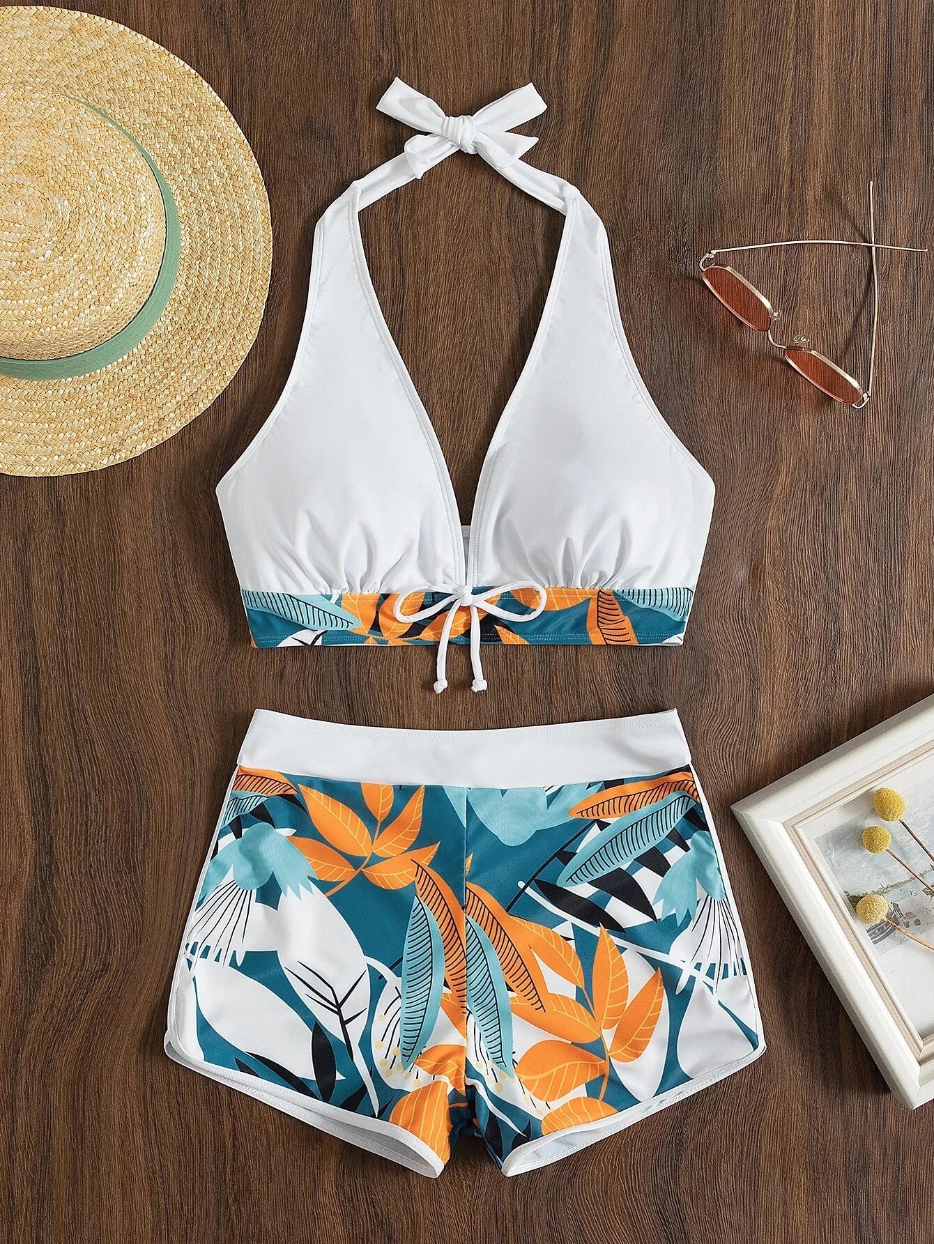 2 Piece Halter Bikini Set Shorts Swimsuit High Waist Swimwear Female Printed Bathers Swimming Bathing Swim Suit Beachwear - The Clothing Company Sydney