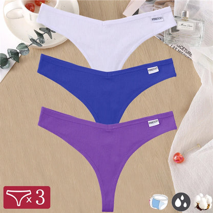 3 Pack Cotton Thongs Lady Solid V-Waist Stripe Panties Breathable G-String Underwear Soft Intimates Lingerie The Clothing Company Sydney