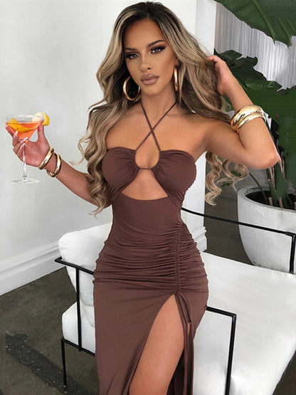 Hot Summer Halter Backless Sleeveless Cut Out Maxi Dress for Women Elegant Club Party Slit Dresses The Clothing Company Sydney