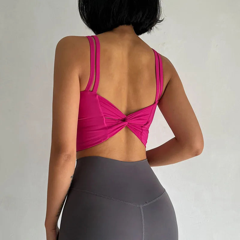 Women's Sports Bras Fitness Top Lingerie, Push Up Fixed Pad Yoga Bra Knotted Back Running Vest Gym Tops The Clothing Company Sydney