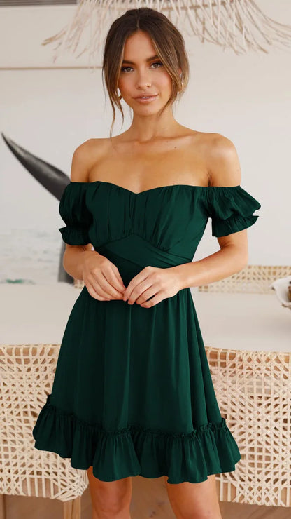 Summer Sundersses White Short Sleeve Ruffles Lace Up Folds Mini Dresses Bohemian Party Beach Dress - The Clothing Company Sydney
