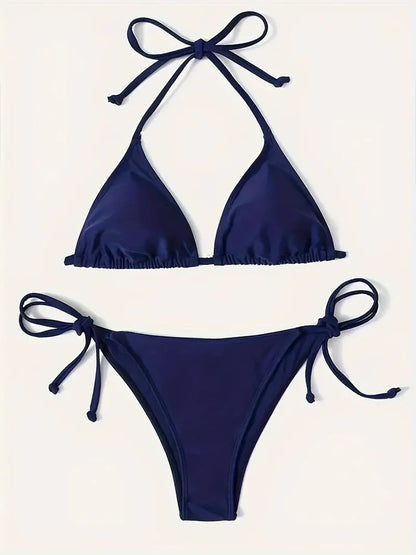 2 Piece Swimwear Thong Bikini Set Navy Blue Swimsuits Womens Bathing Suits Bikinis Triangle Bandage Female Beachwear - The Clothing Company Sydney