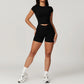 Women's Yoga Gym Activewear 2 Piece Set Sport Suit Workout Short Sleeve Crop Top High Waist Leggings Short Fitness Sports Wear
