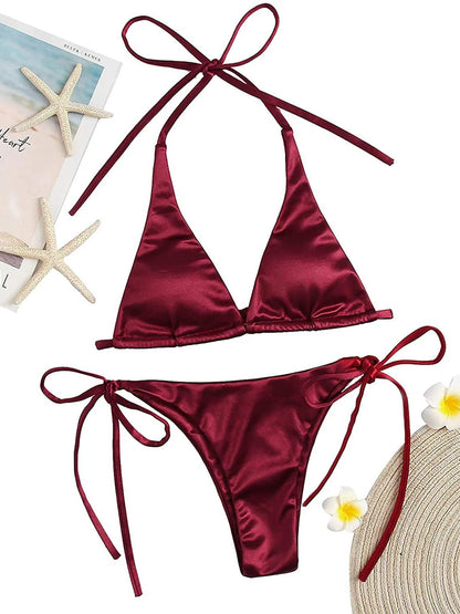 Metallic Halter Triangle Swimsuit Women Swimwear Bathing Suits Brazilian Thong Micro Bikinis Set Beach Wear - The Clothing Company Sydney