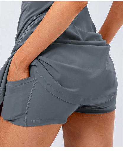 Tennis Dress With Separate Shorts Sleeveless Golf Sport Skirts Set with Pockets Training Running Fitness Badminton Dress - The Clothing Company Sydney