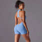 Hollow Backless Sport Jumpsuit Short Woman One Piece Gym Outfit Sleeveless Zipper Fitness Overalls Yoga Romper
