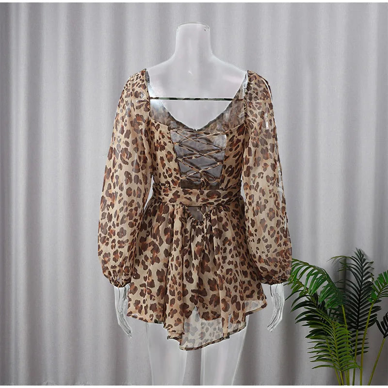 Green Pleated Mini Elegant V-neck Split Long Sleeve A-line Summer Lady Solid Backless Lace Up Dress - The Clothing Company Sydney