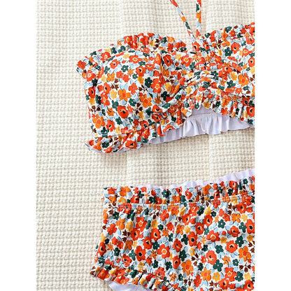 Floral Print Bandeau Swimsuit High Waist Bikini Women Swimwear Two-pieces Bikini set Bather Bathing Suit The Clothing Company Sydney