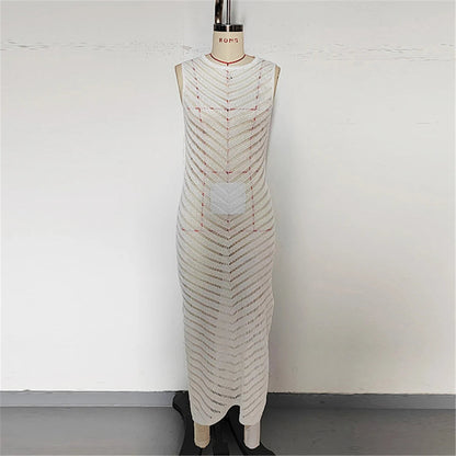 Hollow Out Sleeveless Crochet Knitted Tunic Beach Cover Up Cover-ups Mini Beach Dress Beach Wear Beachwear Female Women V6745 The Clothing Company Sydney