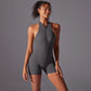 Hollow Backless Sport Jumpsuit Short Woman One Piece Gym Outfit Sleeveless Zipper Fitness Overalls Yoga Romper