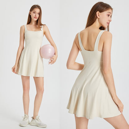 Women's Summer Tennis Netball Golf Dress Fashion Square Neck Pocket Sports Running Dress Breathable Workout Frock With Chest Pads The Clothing Company Sydney