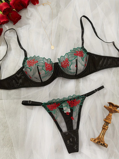 2 Piece Fancy Lingerie Floral Lace Bra Set Bilizna Luxury Well-Looking Underwear Fairy Fine Lace Exotic Set - The Clothing Company Sydney