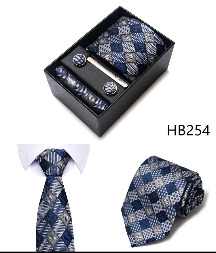 4 Piece Tie Handkerchief Cufflink Set For Men Necktie Holiday Gift Box Blue Gold Suit Accessories Slim Wedding Set The Clothing Company Sydney