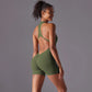 Hollow Backless Sport Jumpsuit Short Woman One Piece Gym Outfit Sleeveless Zipper Fitness Overalls Yoga Romper
