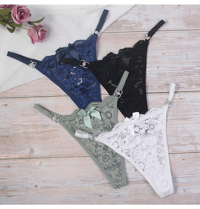 3 Piece Set Women's Lace Panties Perspective Underwear Low Waist Thin Strap Rhinestone Thong G-string Breathable Soft Lingerie The Clothing Company Sydney