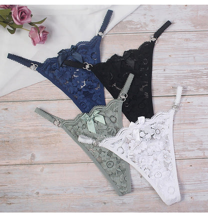 3 Piece Set Women's Lace Panties Perspective Underwear Low Waist Thin Strap Rhinestone Thong G-string Breathable Soft Lingerie The Clothing Company Sydney