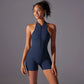 Hollow Backless Sport Jumpsuit Short Woman One Piece Gym Outfit Sleeveless Zipper Fitness Overalls Yoga Romper
