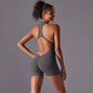 Hollow Backless Sport Jumpsuit Short Woman One Piece Gym Outfit Sleeveless Zipper Fitness Overalls Yoga Romper