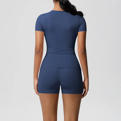 2 Piece Quick-Drying Gym Leggings Set Summer Short Sleeve Breathable Stretchy Yoga Slim Fitness Active Top Women's Cycling Bike Shorts The Clothing Company Sydney