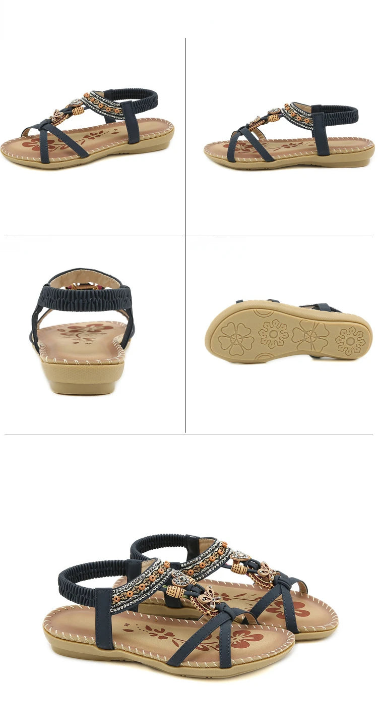 Women Fashion  Flat Flower Rhinestone Open Toe Outdoor Wear Beach Sandals - The Clothing Company Sydney