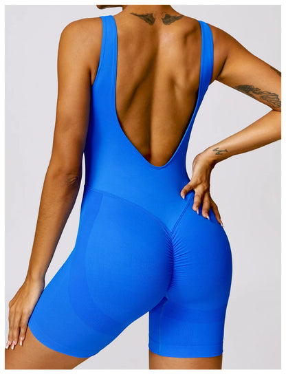 Women's Romper Yoga Hollow Backless Scrunch Seamless One Piece Outfit Fitness Overalls Playsuit Gym Sport Short Jumpsuit - The Clothing Company Sydney